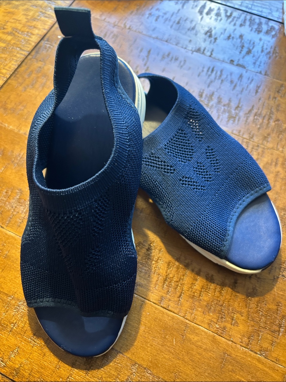 Women’s Navy Stretch Slip-On Sandals - Comfortable Open-Toe Design (7wide)